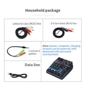 Sound Mixing Console with Bluetooth Record 4 Channels Audio Mixer for Stage Performance Family K Songs Home set US plug