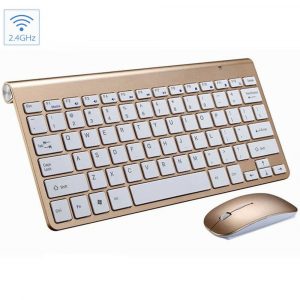 Mini Wireless Keyboard Mouse Set Waterproof 2.4G for Mac Apple PC Computer Gold