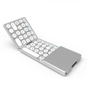 Universal Round Keycap with Touch Tablet Foldable Wireless Bluetooth Mini Keyboard for Computer Laptop Silver