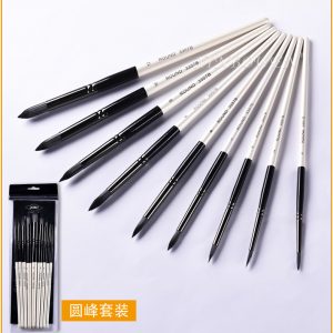 9Pcs Paint Brushes Black White Nylon Hair Mixed Head Brush Set