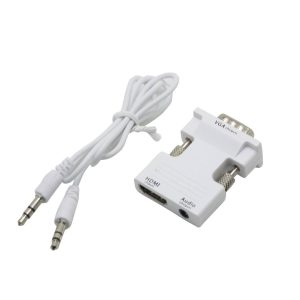1080P VGA Male to HDMI Female HDTV with 3.5mm Audio USB Plug Cable Adapter  white