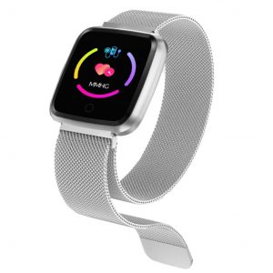 1.3 Inch Color Screen Exercise Heart Rate Blood Pressure Sleep Detection Call Alert Smart Bracelet Silver steel belt