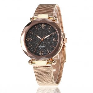 Women Fashion  Quartz Wrist Watch Stainless Steel Strap Buckle and Watchcase Watch black