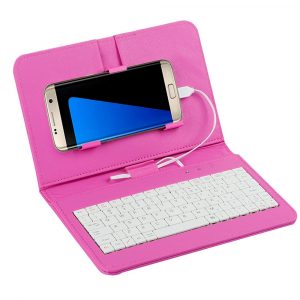 General Wired Keyboard Flip Holster Case for Andriod Mobile Phone 4.8-6.0" Pink