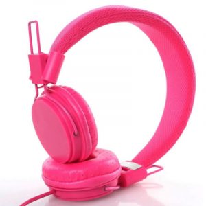 Kids Wired Ear Headphones Stylish Headband Earphones for iPad Tablet  Rose red