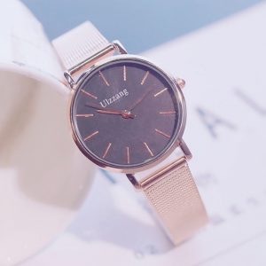 Women Stylish Simple Style Watch Trendy Quartz Wristwatch for Students Girls gold strap black dial
