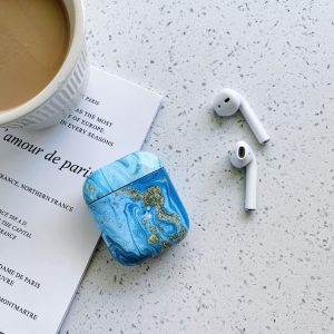 Marble Pattern Earphone Case For Airpods 1 2 Hard PC Case Cover Charging Box Shell For AirPods 1 2 Protective Cover blue