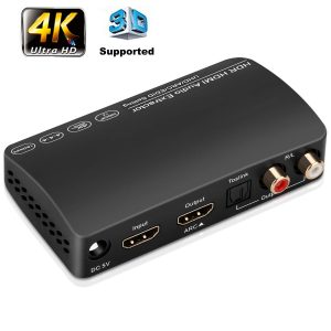 HDMI Audio Extractor Splitter Support Channel 5.1/ADV/2.0 Stereo Speaker Toslink RCA(L/R) Audio Separator Converter 4K 30Hz 9Gbps 3D for HDTV X-Box PS4/3 BD TV/HDTV HDCP1.4  1.4 version UK plug
