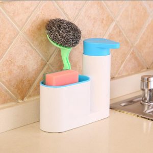 Multifunction Soap Liquid Dispenser Sponge Drain Stoarge Rack for Kitchen Bathroom blue
