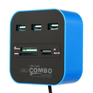 USB HUB Combo All in One USB 2.0 Micro SD High Speed Card Reader 3 Ports Adapter Connector for Tablet PC Computer Laptop blue