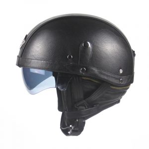 Unisex Leather Helmets for Motorcycle Retro Half Cruise Helmet Motorcycle Helmet black