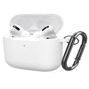 Soft Silicone Case for Airpods Pro Shockproof Hook Protective Bags With Keychain Earbuds Cover white