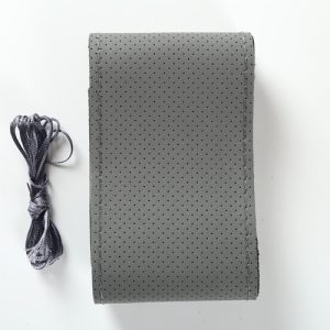 Hand Sewing Steering Wheel Cover Automotive Leather Steering Wheel Cover Handlebar Grip Car Steering Covers Gray leather gray line_40cm
