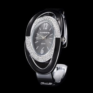 Women Lady Fashion Luxury Quartz Watch All Steel Analog Silver Dial Dress Watch Bracelet Wristwatch Oval black