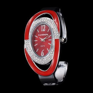Women Lady Fashion Luxury Quartz Watch All Steel Analog Silver Dial Dress Watch Bracelet Wristwatch Oval red