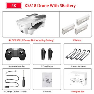 XS818 Drone FPV HD 4K GPS Quadrocopter With WIFI Camera Dron Foldable Drone Selfie RC Quadcopter Drones Helicopter Toy 3 battery