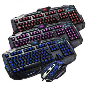 V100 Gaming Keyboard Tri-Color Backlit Multimedia Burst Wired Mouse Keyboard Set Black black