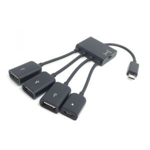 Micro USB OTG Hub Adapter for Smartphone / Tablet Micro USB Splitter for Apple Samsung Lenovo Black 4 in 1 with charging switch