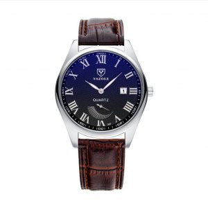 Fashion Business Style Small Pointer Luminous Calendar Lovers Watch Male black dial brown belt