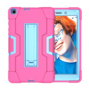 For Samsung Tab A T290 T295 PC+ Silicone Hit Color Armor Case Tri-proof Shockproof Dustproof Anti-fall Protective Tablet Cover  Rose red + blue