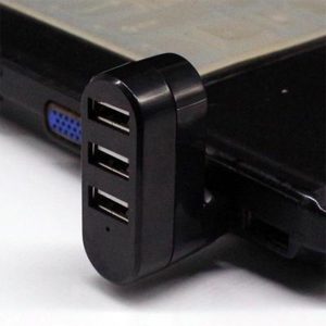 Mini 3 Ports USB2.0 HUB Rotate USB HUB Adapter for PC Desktop Laptop Notebook black