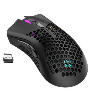 2.4GHz Wireless Mouse USB Rechargeable 1600DPI Adjustable Hollow Out Honeycomb RGB Optical Mouse Gamer Mice black
