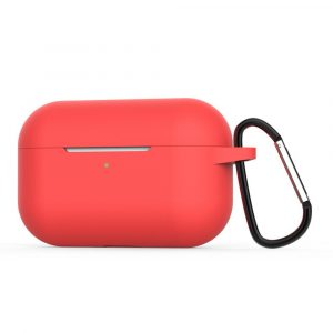 Silicone Cases for Airpods Pro Earphones All-round Protective Cover Headset Storage Box Shockproof Shell With Carabiner Red