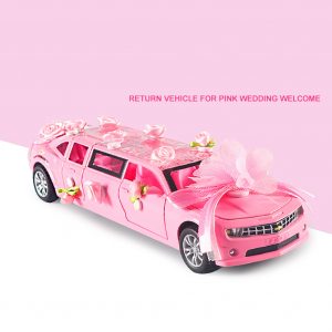1:32 Lengthen Wedding Greet Guests Car Model with Light Sound Pull Back Toy Pink