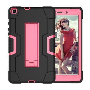 For Samsung Tab A T290 T295 PC+ Silicone Hit Color Armor Case Tri-proof Shockproof Dustproof Anti-fall Protective Tablet Cover  Black + rose red