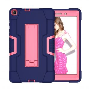 For Samsung Tab A T290 T295 PC+ Silicone Hit Color Armor Case Tri-proof Shockproof Dustproof Anti-fall Protective Tablet Cover  Navy + Rose