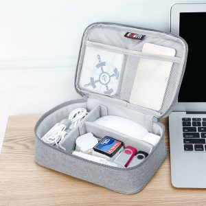 BUBM Portable Electronic Accessories Travel Case Organizer Carry Bag for Cables USB Flash Drive  Single layer mesh bag - grey
