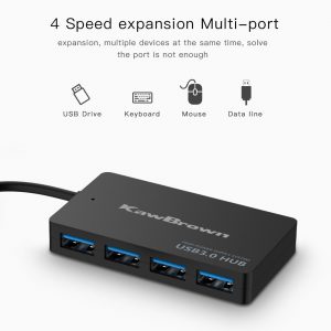 KawBrown 4 Ports USB 3.0 Hub USB 3.0 to USB 3.0 with LED Display Plug and Play For Laptop PC Computer black