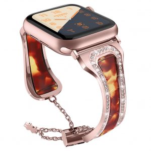 Metal Stainless Steel Resin Watch Strap for apple watch1/2/3/4 Generations Twilight + rose powder 42mm