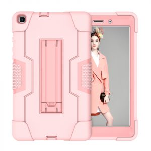 For Samsung Tab A T290 T295 PC+ Silicone Hit Color Armor Case Tri-proof Shockproof Dustproof Anti-fall Protective Tablet Cover  Rose gold