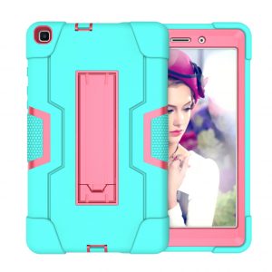 For Samsung Tab A T290 T295 PC+ Silicone Hit Color Armor Case Tri-proof Shockproof Dustproof Anti-fall Protective Tablet Cover  Mint green + rose red