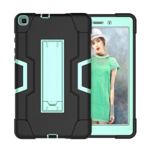 For Samsung Tab A T290 T295 PC+ Silicone Hit Color Armor Case Tri-proof Shockproof Dustproof Anti-fall Protective Tablet Cover  Black + mint green