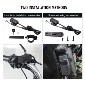 Motorcycle Vehicle-mounted Charger Waterproof Dual QC 3.0 Quick Charge 12V Phone Charger Voltmeter Switch Blue voltmeter