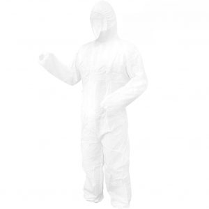 Disposable Bootie and Hood Coverall Suit Dustproof Breathable SMS Non-woven Isolation Garment 165cm