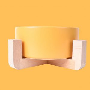Nonslip Wooden Neck Guard Stand + Ceramic Bowl for Pet Cats Dogs Feeding yellow_16*9*7cm
