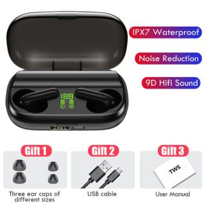 XT01 Bluetooth Headset Wireless Waterproof In-Ear Touch Music Sport Bass Earbuds black