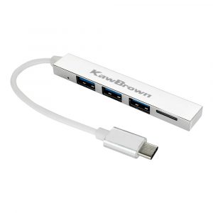 KawBrown 4 in 1 Type-C Hub To USB 3.0 Magnesium Alloy Hub with TF Reader for Laptop Silver