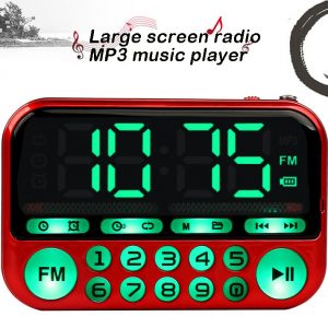 Mini Portable Radio Large Screen Handheld Digital FM USB TF MP3 Rechargeable Player Speaker red