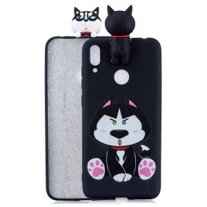 For Huawei Y6 2019 3D Cartoon Lovely Coloured Painted Soft TPU Back Cover Non-slip Shockproof Full Protective Case cute husky