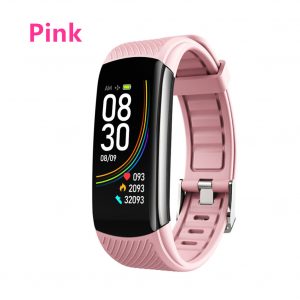 Smart Bluetooth Bracelet Temperature Measure ECG Heart Rate Blood Pressure Sleep Exercise Watch Band Pink