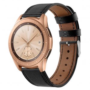 Smart Watch Leather Watch Strap Double Color Round Tail for Samsung Galaxy (42mm) SM-R810 black