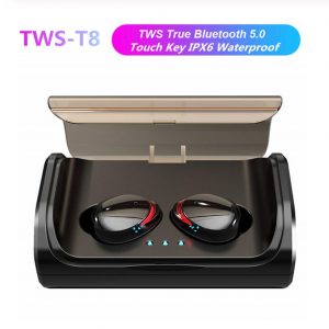 TWS T8 Bluetooth 5.0 True Wireless Earphones In-Ear Earbuds Deep Bass Stereo IPX6 Waterproof Sports Headset black