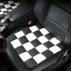 Universal Car Seat Cover PU Ice Silk Cushion Seat  Black and white grid_43 * 43CM