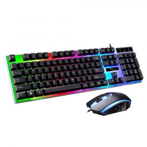 Colorful Backlit Standard Keyboard 104 keys USB Ergonomic Gaming Keyboards and Mouse Combos  black