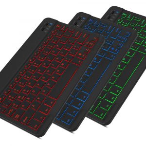 Universal Slim Portable Wireless Bluetooth 7-Colors Backlit Keyboard with Built in Rechargeable Battery  10 inch colorful backlit black
