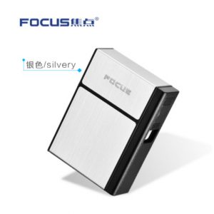 Portable Plastic & Aluminum Cigarettes Box Case with Lighter Business Men Removable USB Charging Lighter Silver